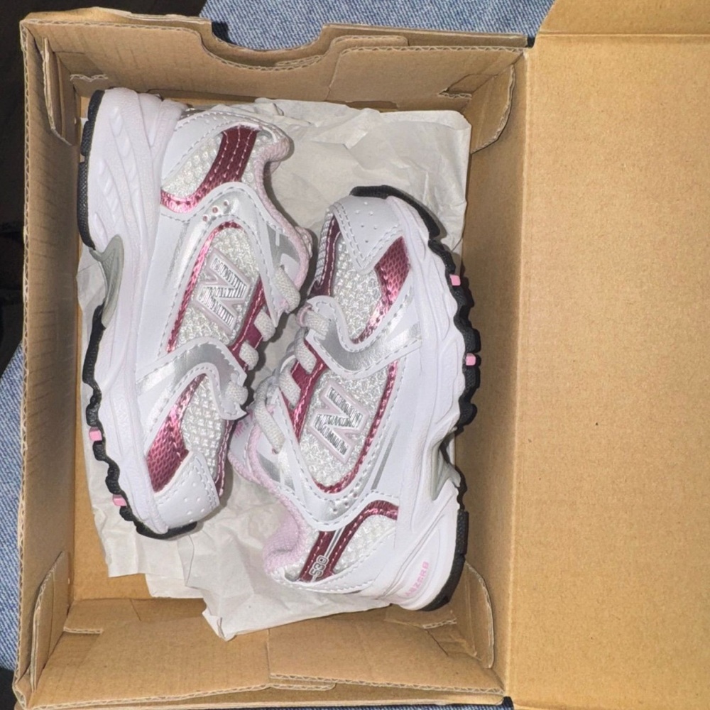 New Balance Kids White and Pink Sneakers